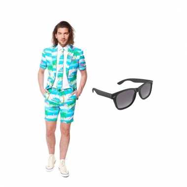 Scarnavalskleding flamingo zomer heren pak (m) gratis zonnebril onli