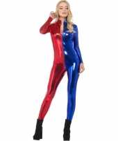Metallic carnavalskleding harlekijn blauw rood online
