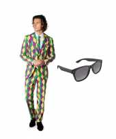 Scarnavalskleding harlekijn print heren pak m gratis zonnebril online